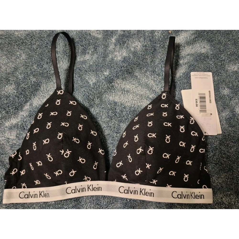 Calvin Klein Black And White Patterned Wireless T Shirt Bra Size Medium